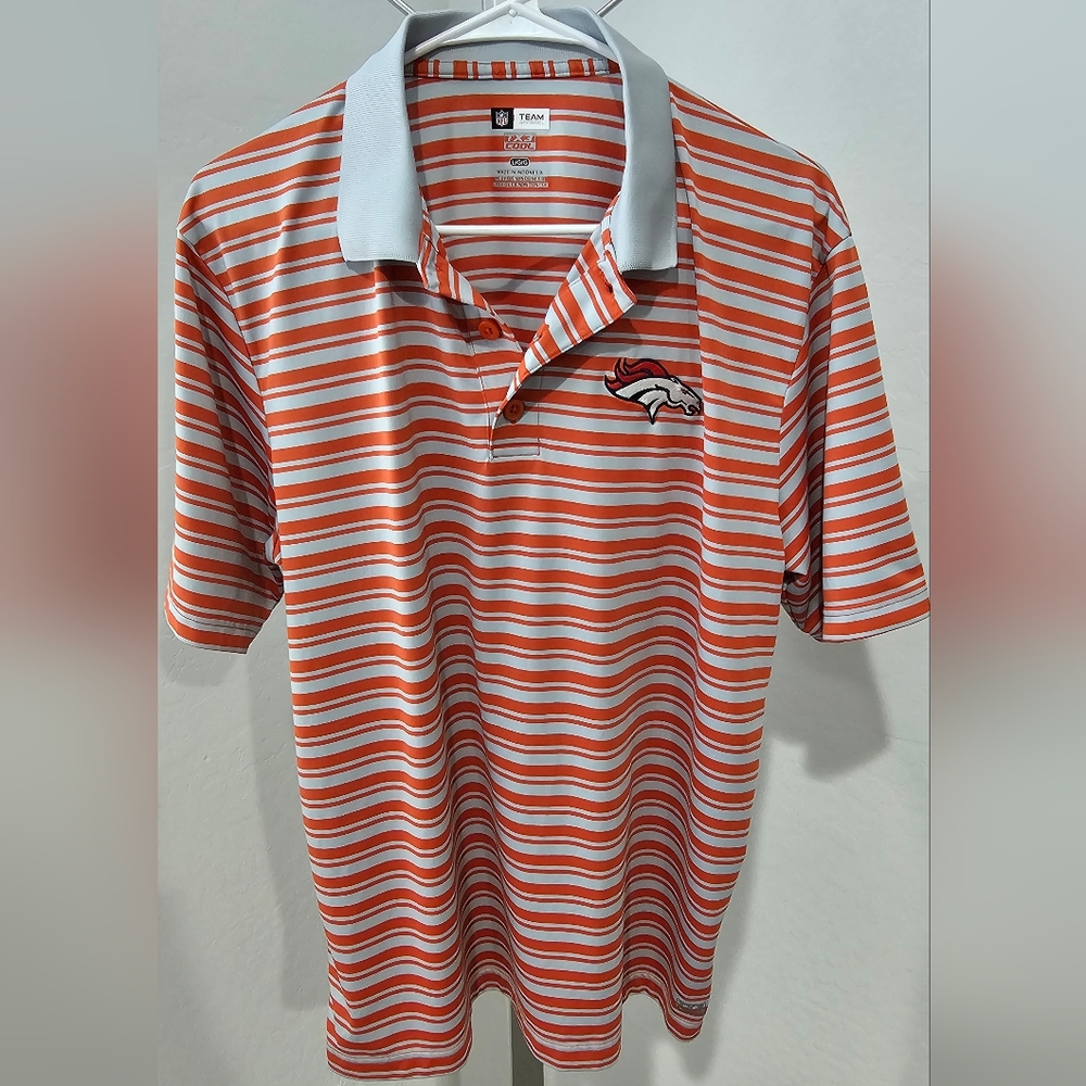 NFL Denver Broncos Orange and White Striped Polo Shirt with Team Logo